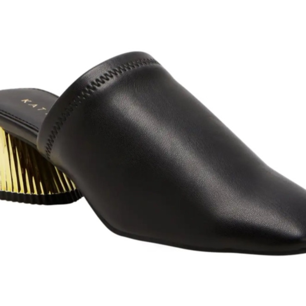 Katy Perry Collection: Clarra Slip On - Women's Black Mules with Gold Heel